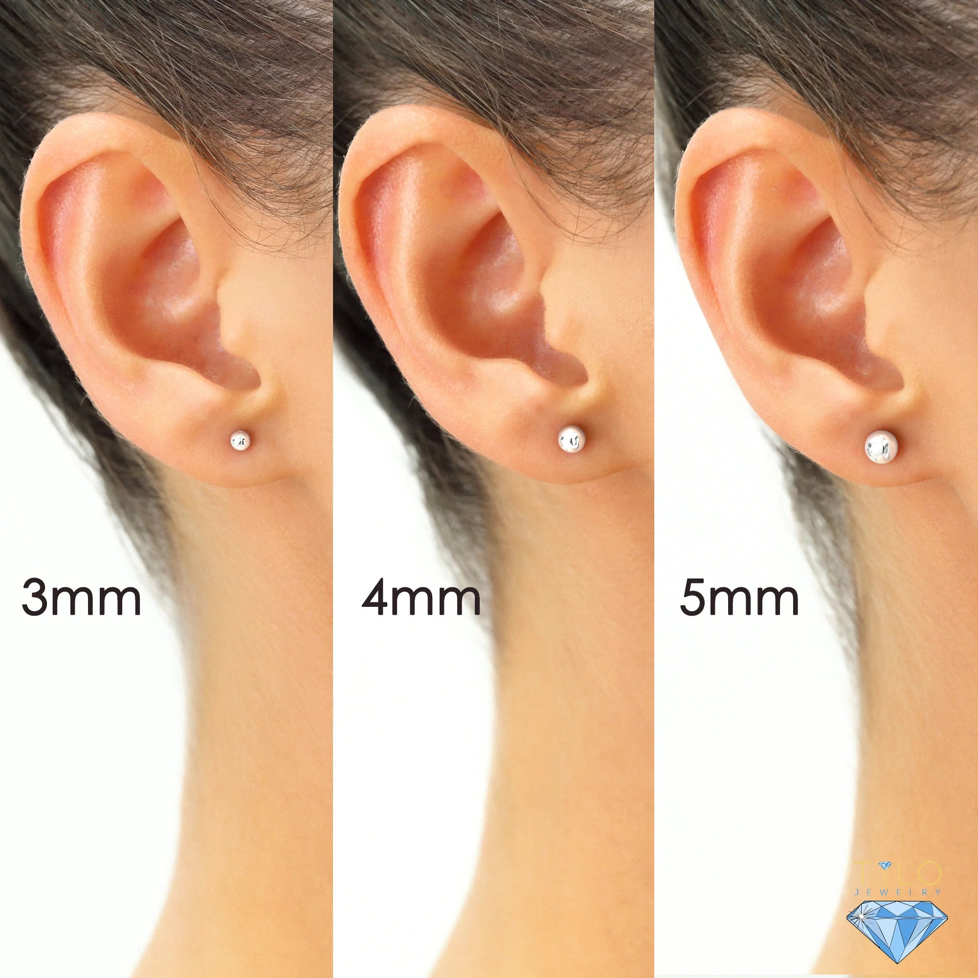 Bundle SET of 3! 14K White Gold Ball Stud Earrings with Screw Backings, Unisex