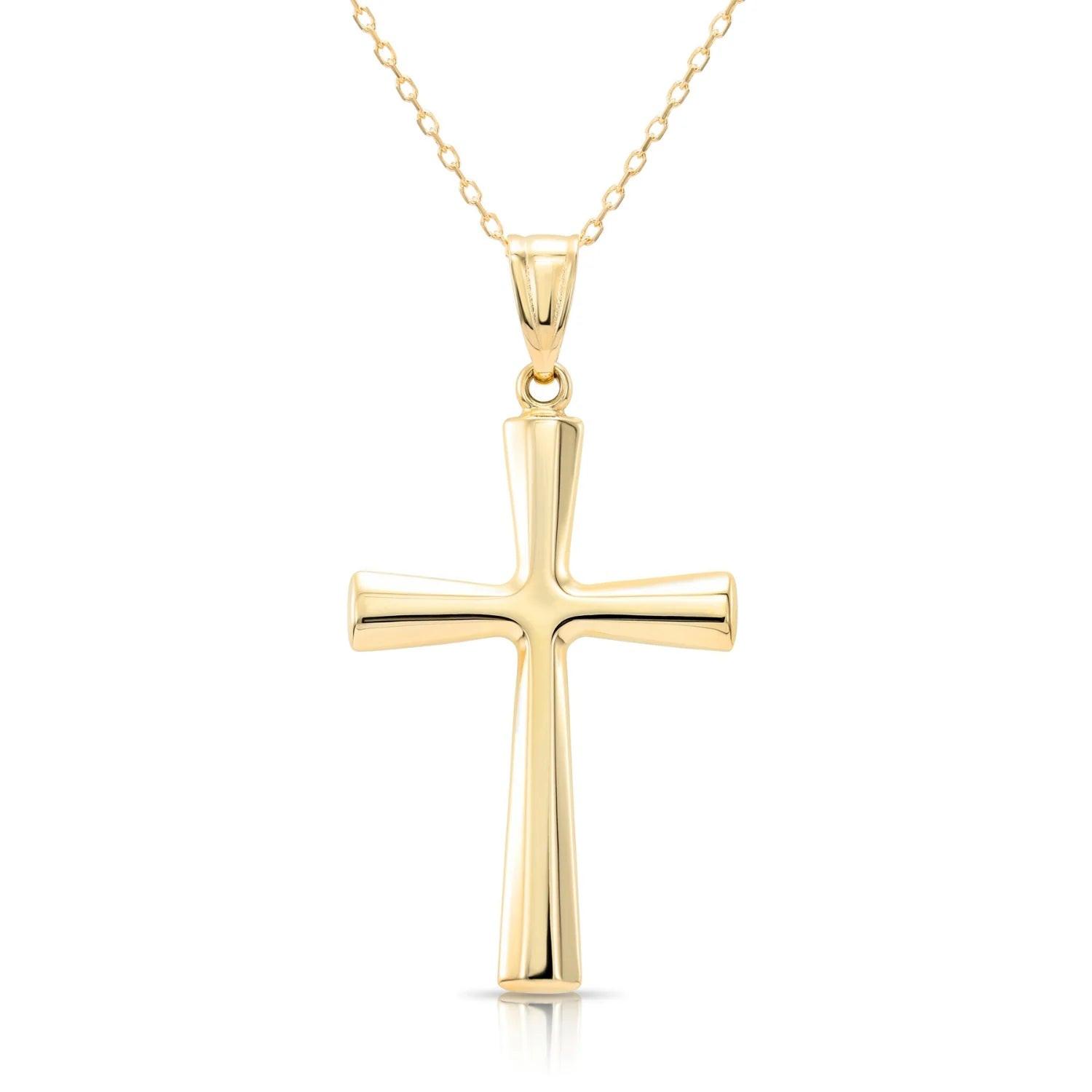 Elegant 14K Gold Classic Cross Pendant Necklace with 18" Cable Chain.