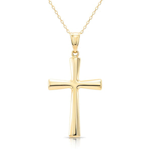 Elegant 14K Gold Classic Cross Pendant Necklace with 18" Cable Chain.