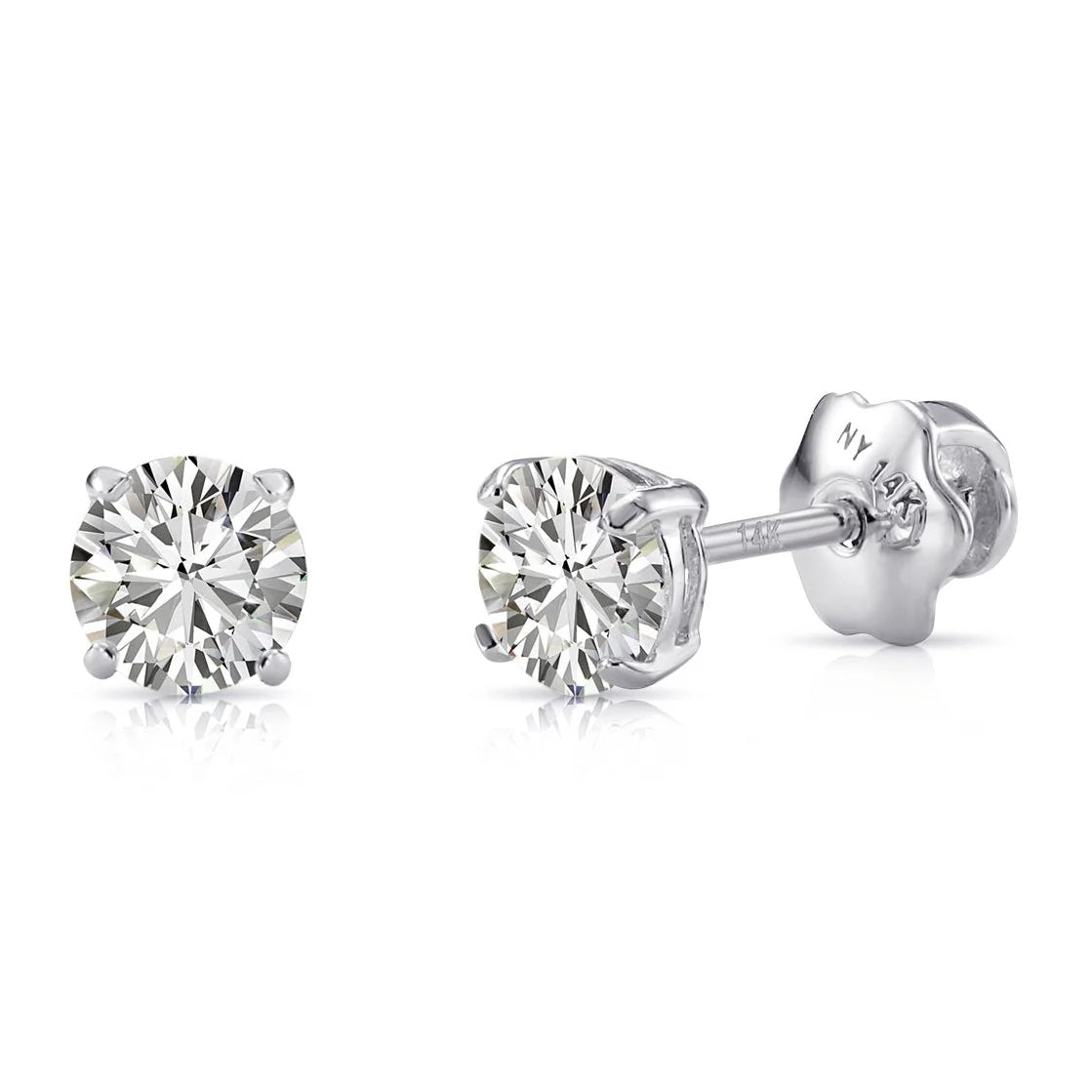 14K White Gold round Brilliant-Cut Lab Diamond Stud Earrings, Screwback