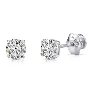 14K White Gold round Brilliant-Cut Lab Diamond Stud Earrings, Screwback