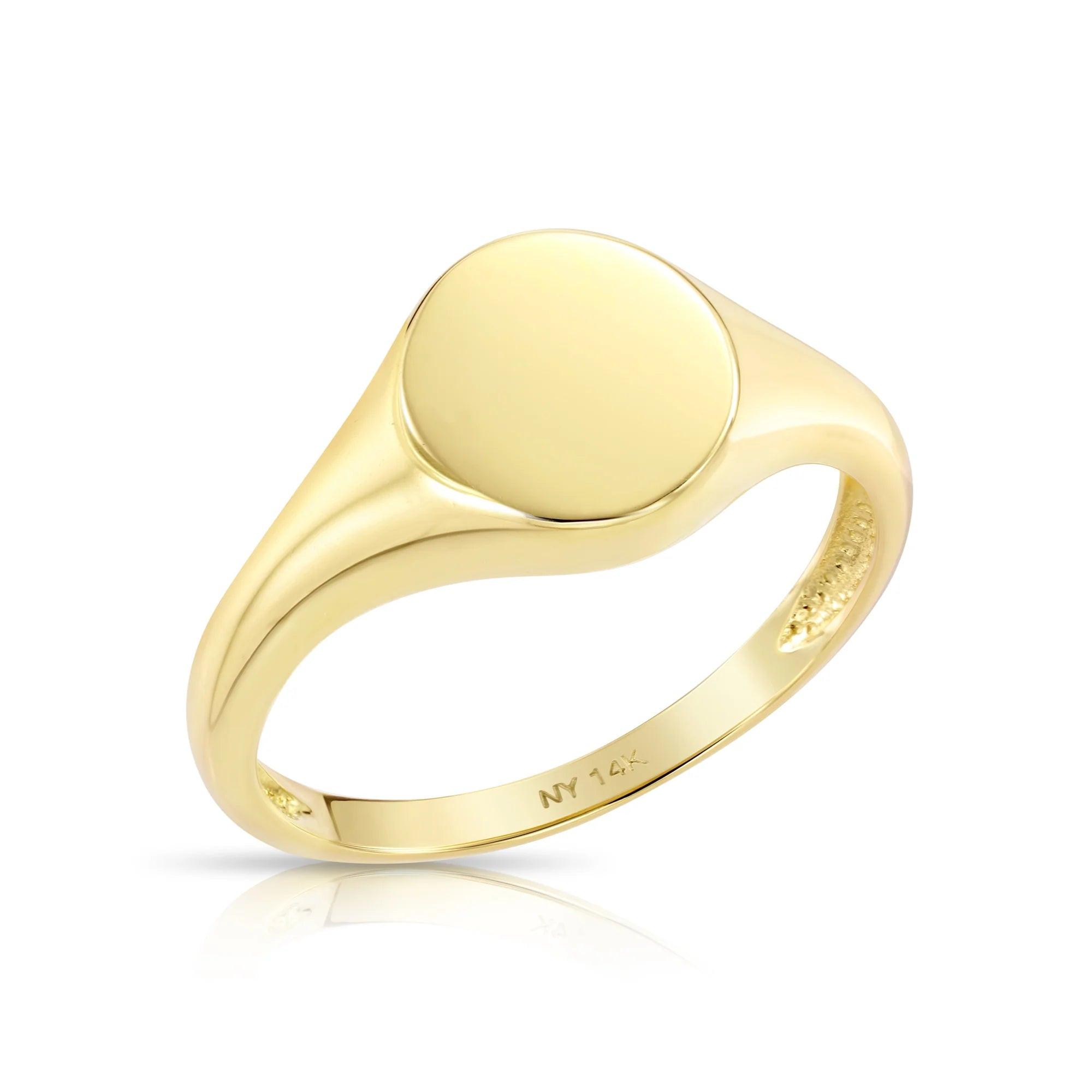 14K Yellow Gold Large Round Signet Ring - Personalized Luxury Gift for Her, Perfect for Birthdays and Everyday Elegance.