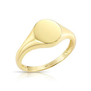 14K Yellow Gold Large Round Signet Ring - Personalized Luxury Gift for Her, Perfect for Birthdays and Everyday Elegance.