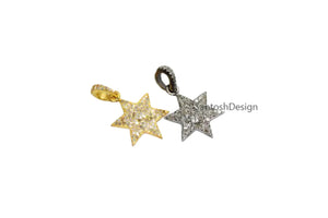 Sterling Silver Star Pendant, Pave Diamond Charm, Handmade Jewelry (28X16 MM)