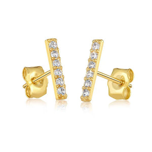 Elegant 14K Solid Gold Minimalist Cubic Zirconia Bar Stud Earrings - Petite and Dainty Design.