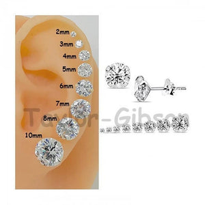 925 Sterling Silver round Clear Earrings Studs Tiny Small Large One Pair