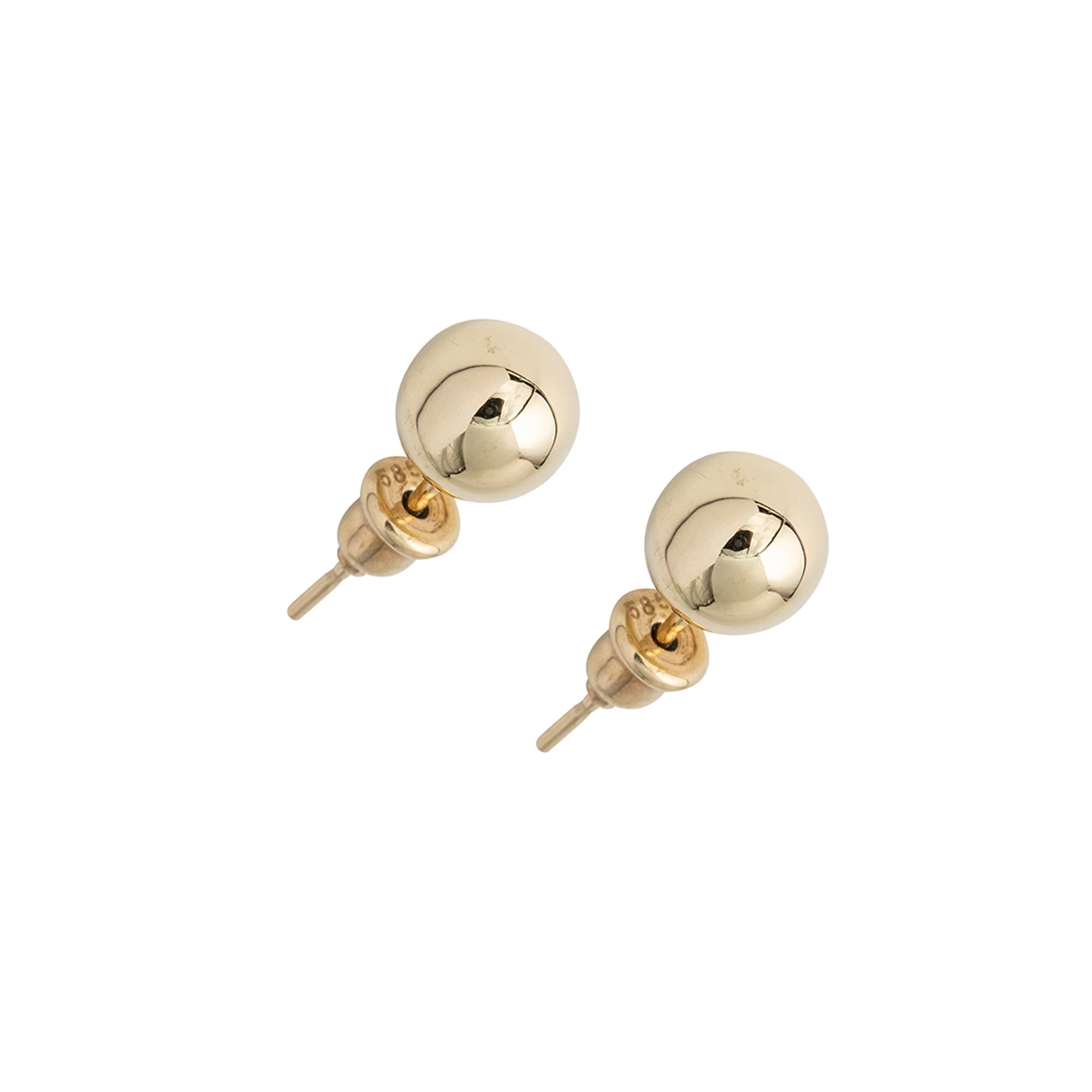 14K Real Gold High Polished Stud Earrings with Push Back Closure | Sizes: 5Mm, 6Mm, 7Mm, 10Mm | High Quality Ball Studs