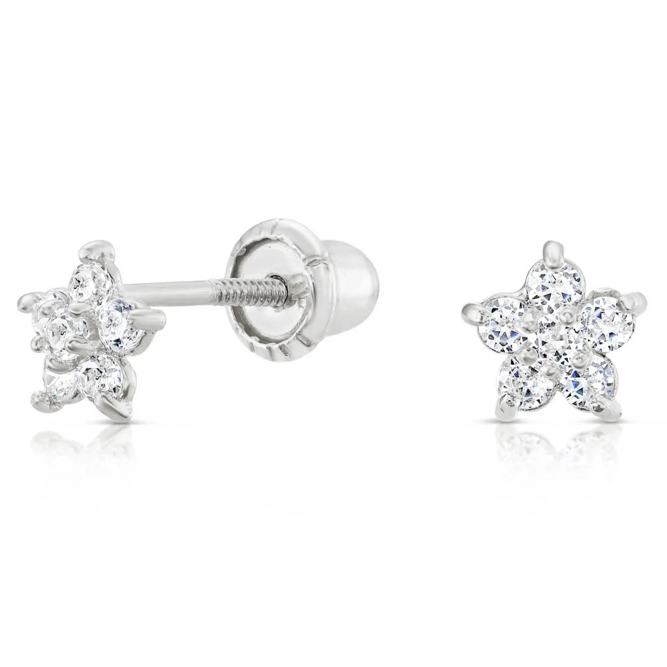 10K White Gold Tiny Star Studs, Screwback
