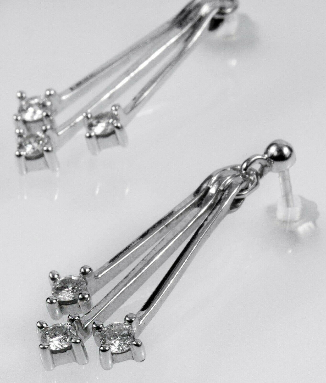 14K White Gold Diamond Dangle Earrings Multi Bar Drop