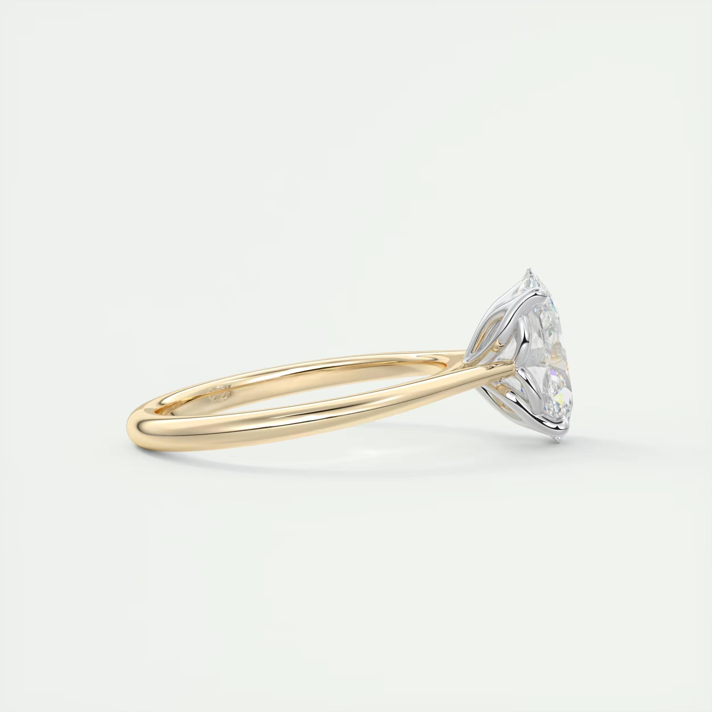 2.00 Oval Cut Lab Grown Diamond Solitaire Ring, 14K Solid Gold Two Tone Flower Engagement Ring, Wedding Ring, Bridal Ring, Anniversary Gift.
