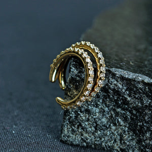 Solid 14K Yellow Gold Cartilage Cuff Earrings Black Diamond Peach Sapphire Gemstone Ruby Jewelry Ear Cuff Gift Christmas New Design (Single)