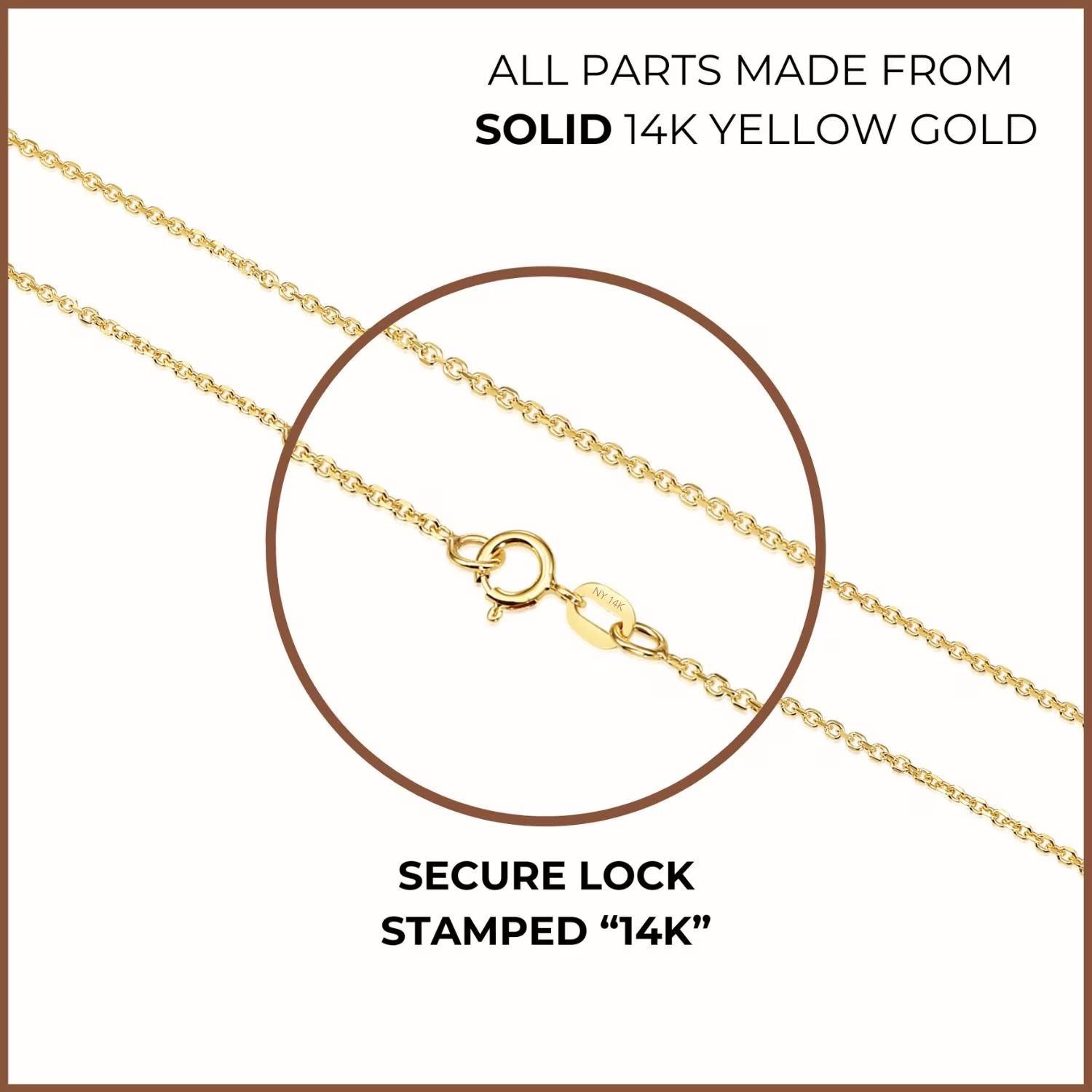 Elegant 14K Solid Yellow Gold Diamond-Cut Dainty Cable Chain Necklace - Handmade in Italy, 0.9mm-1.5mm.