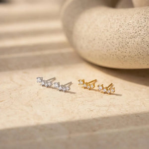 Dainty Ear Climber Earrings • CZ Diamond Curved Studs • 18K Gold Sterling Silver • Minimalist Crawler Earrings • Gift for Her, JE04