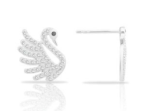 CZ White Swan Stud Earrings in Sterling Silver