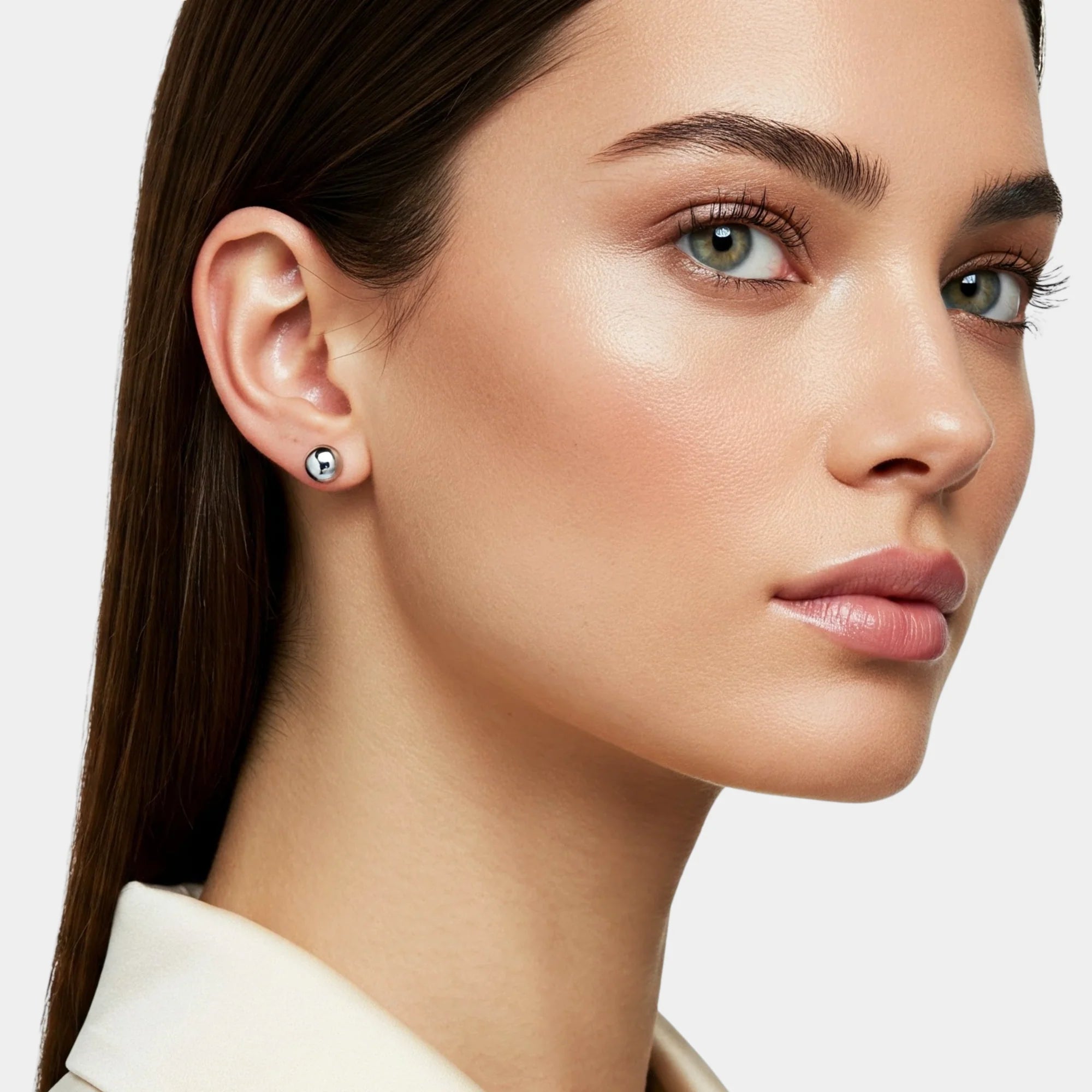 14K White Gold Classic Ball Stud Earrings with Pushbacks