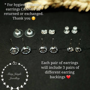 Diamond Stud Earrings, 0.5, 1 & 2 Carat Man Made Diamond Simulant Studs, 14K White Gold Plated Silver 3 Prong Set, Mothers Day Gift with Box