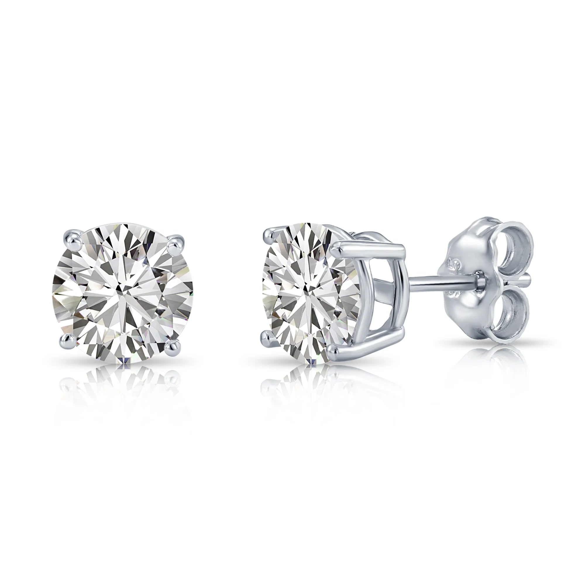 Sterling Silver Simulated Diamond Studs, with Secure Pushbacks