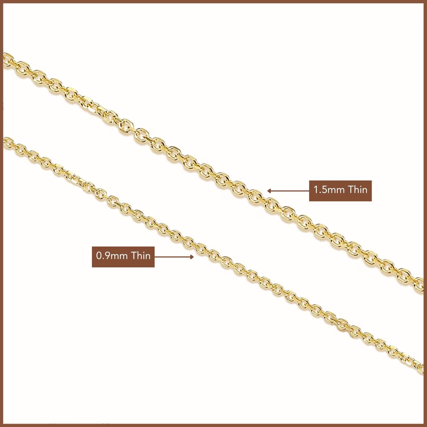 Elegant 14K Solid Yellow Gold Diamond-Cut Dainty Cable Chain Necklace - Handmade in Italy, 0.9mm-1.5mm.