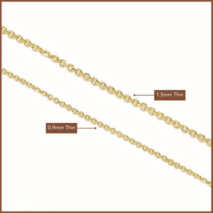 Elegant 14K Solid Yellow Gold Diamond-Cut Dainty Cable Chain Necklace - Handmade in Italy, 0.9mm-1.5mm.