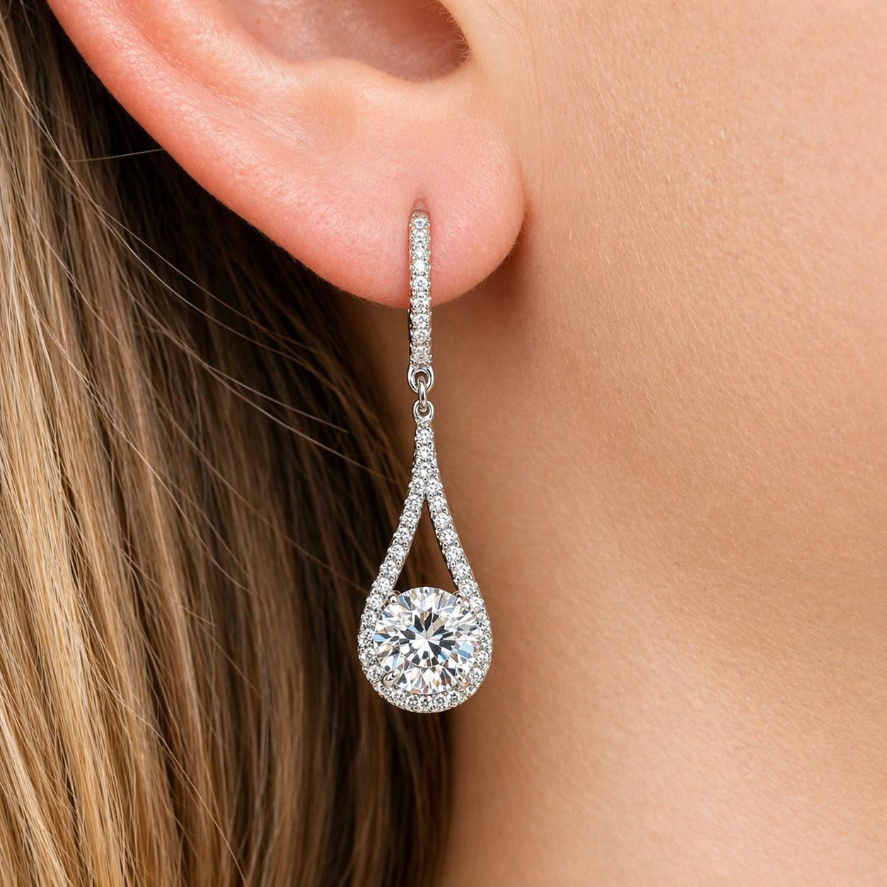 Round Cut 1 Carat VVS Moissanite Diamond Dangle Drop Earrings 925 Sterling Silver