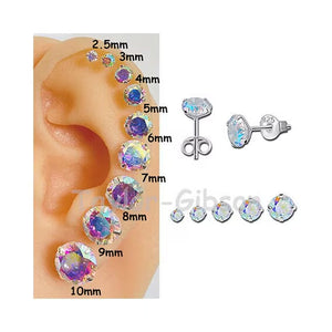 Sterling Silver Aurora Borealis Stud Earrings, Cubic Zirconia
