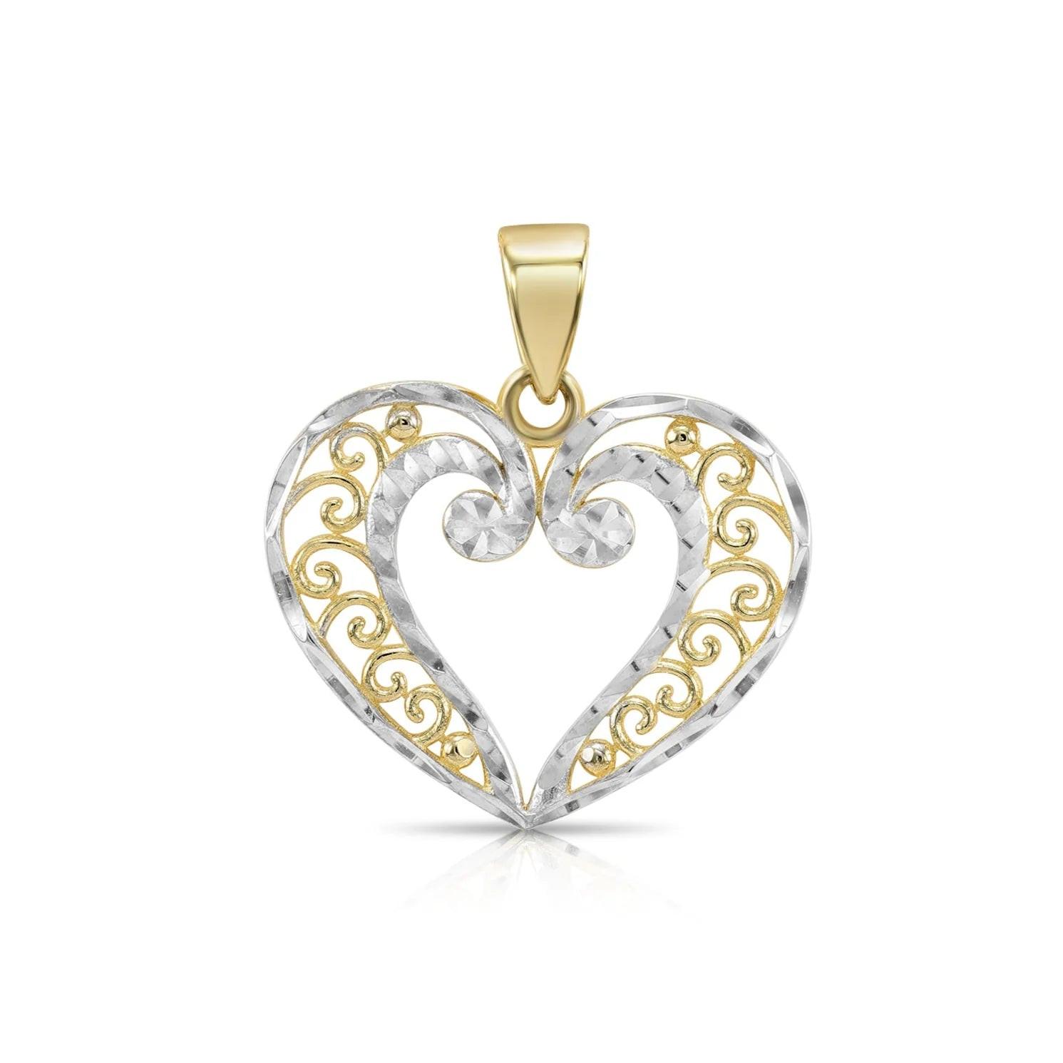 Stunning 14K Two-Tone Gold Heart Pendant Necklace with 18" Cable Chain.