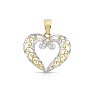 Stunning 14K Two-Tone Gold Heart Pendant Necklace with 18" Cable Chain.