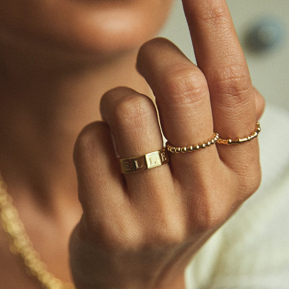 Engravable Geometric Band Ring 18Ct Gold Plate