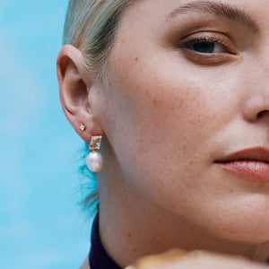 Estée Lalonde Fine Sapphire & Pearl Drop Earrings 14Ct Solid Gold