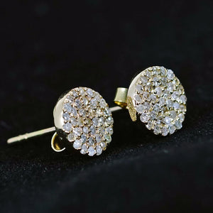 Pave Diamond 8MM Disc round Stud Earrings Solid 14K Yellow Gold Fine Jewelry Gift for Her Minimalist Earrings Pushback Jewelry New