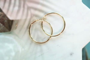 14K Gold Hoop Earrings: Minimalist Lightweight Yellow Gold