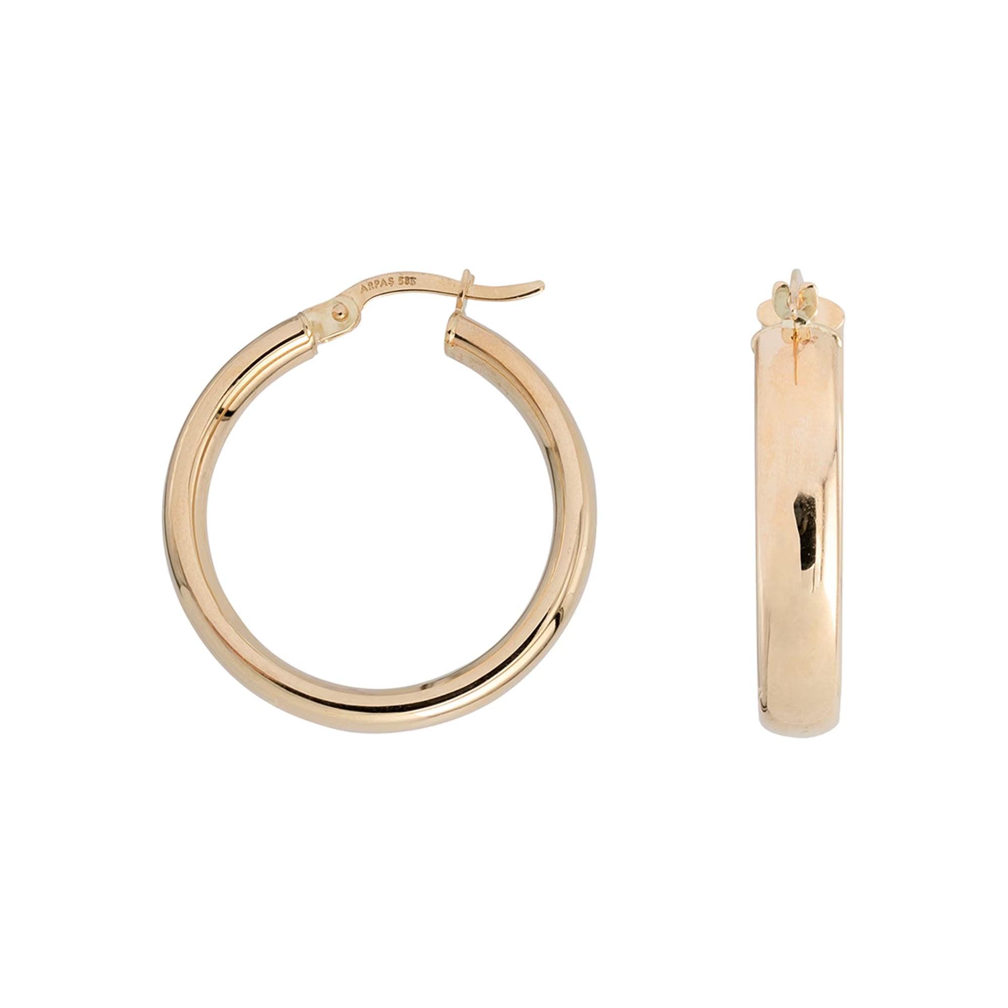 Radiant 14K Solid Yellow Gold 5mm Bold Hoop Earrings - Timeless Classic for Every Day.