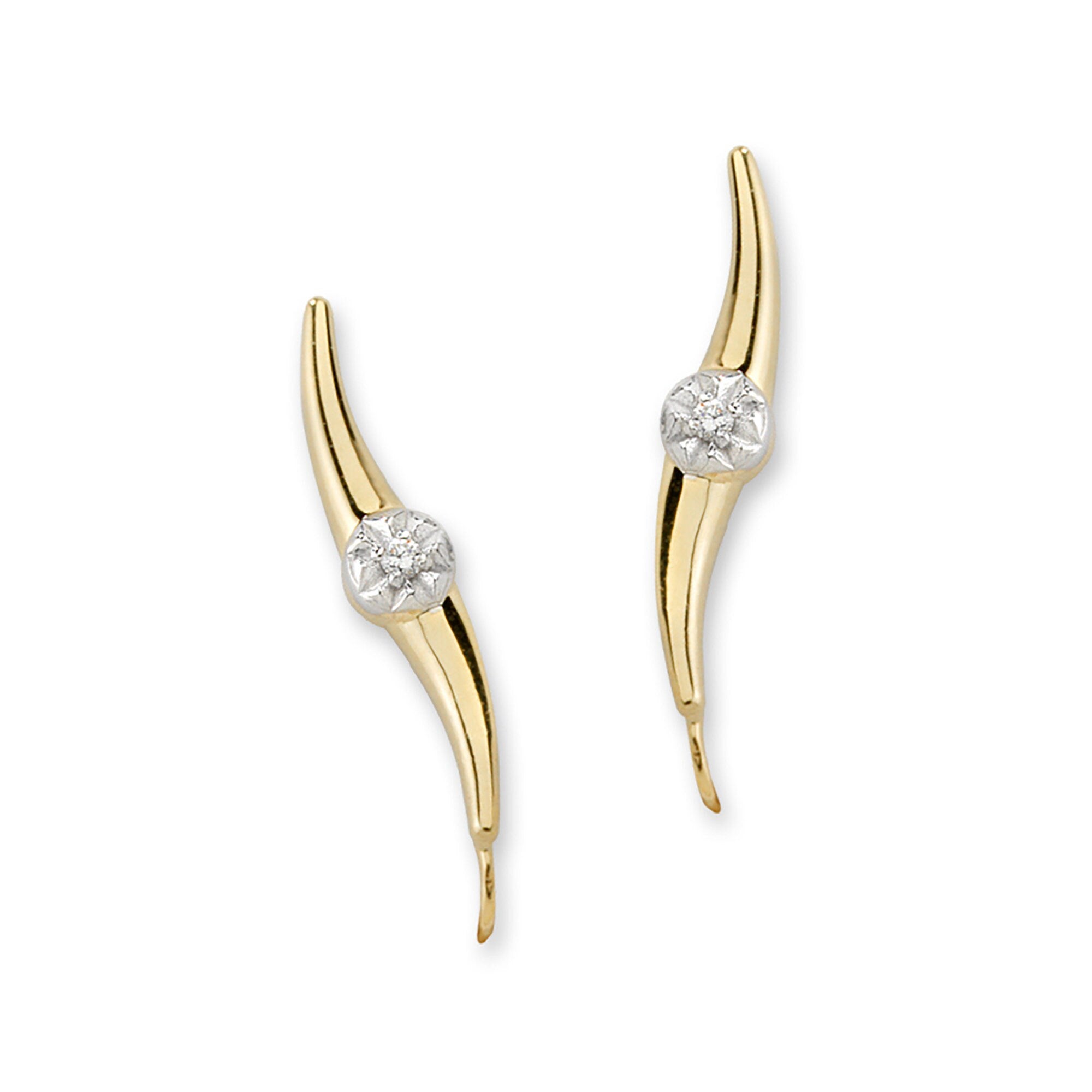 Ear Climber Earrings Diamond Ear Pin Earrings 10Kt Gold: Diamond Earclimber Earrings for Pierced or Non-Pierced Ears Earcrawlers