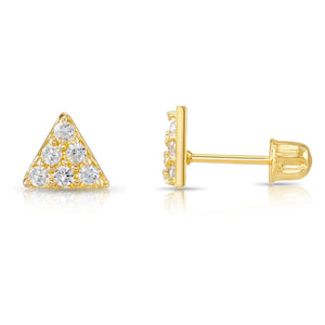 14K Gold Triangle Stud Earrings with Sparkling Cubic Zirconia
