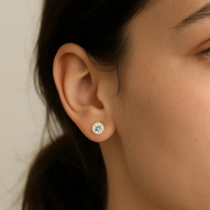 10K Yellow Gold Solitaire Halo Pushback Stud Earrings