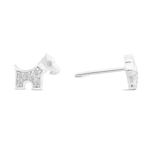 Adorable Sterling Silver CZ Tiny Puppy Dog Stud Earrings.