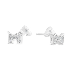 Adorable Sterling Silver CZ Tiny Puppy Dog Stud Earrings.