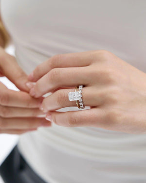 Stunning 3.82ct Radiant Diamond Engagement Ring in Ultra Thin 14K Gold Solitaire Setting.
