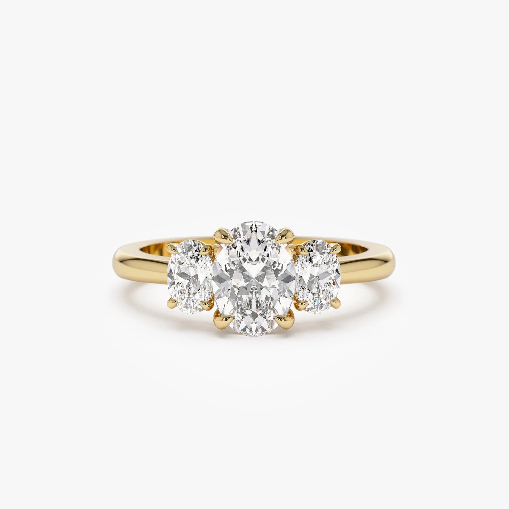 Engagement Ring Oval Shape, 1.50 Ctw 14K Gold Oval Shape Lab-Grown Diamond Three Stone Engagement Ring, Minimalist Wedding Ring, Serena