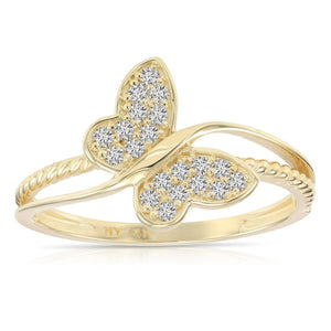 Radiant 14K Yellow Gold Diamond Butterfly Ring - 0.18Ctw Dainty Sparkle for Birthdays & Everyday Elegance.