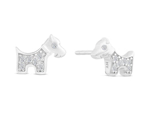 Adorable Sterling Silver CZ Tiny Puppy Dog Stud Earrings.
