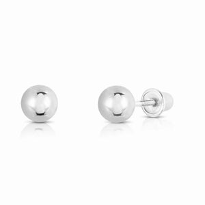 14K White Gold Classic Ball Stud Earrings with Screwbacks