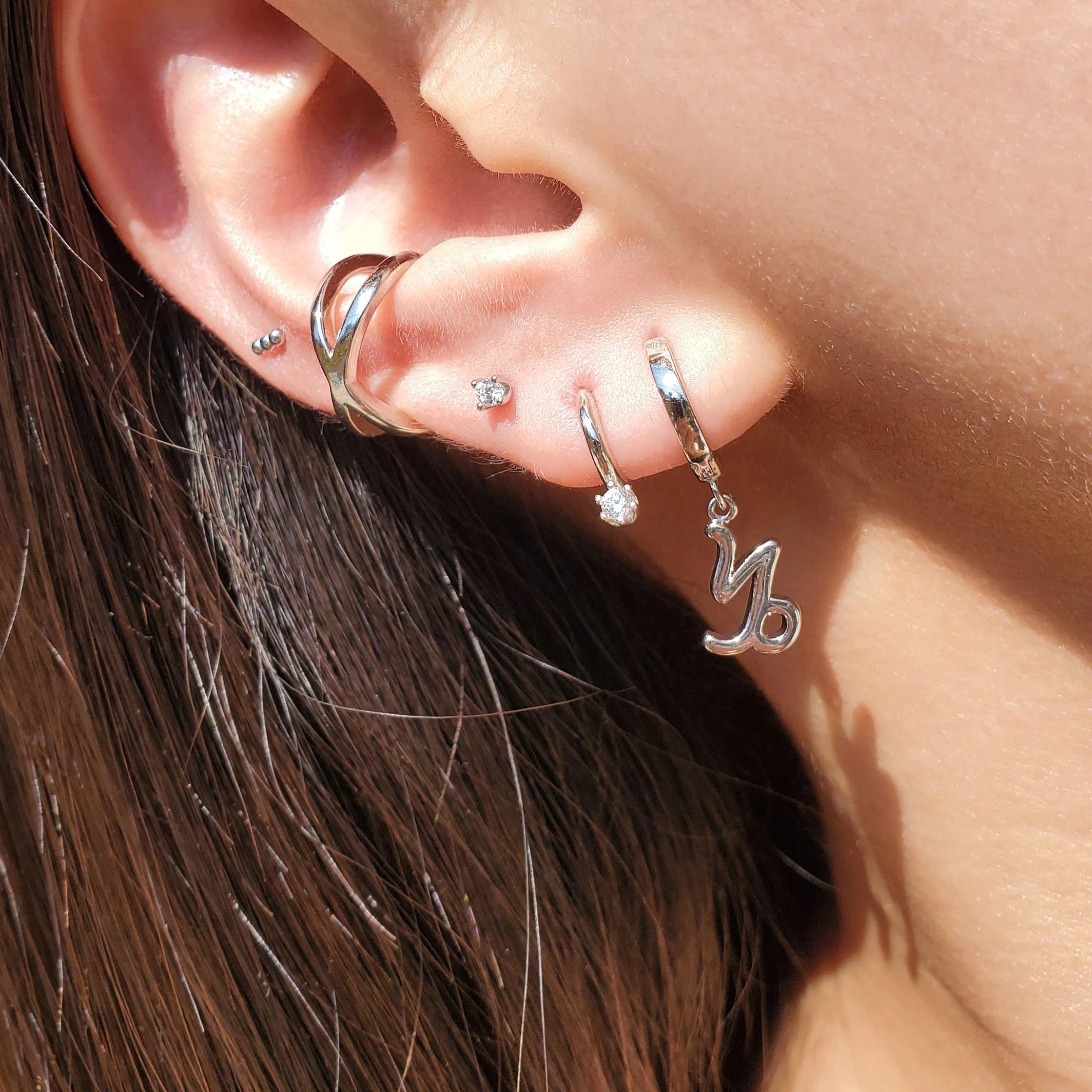 14K Gold Dainty CZ Diamond Huggie Hoop Earrings - Minimalist Everyday Wedding Jewelry.