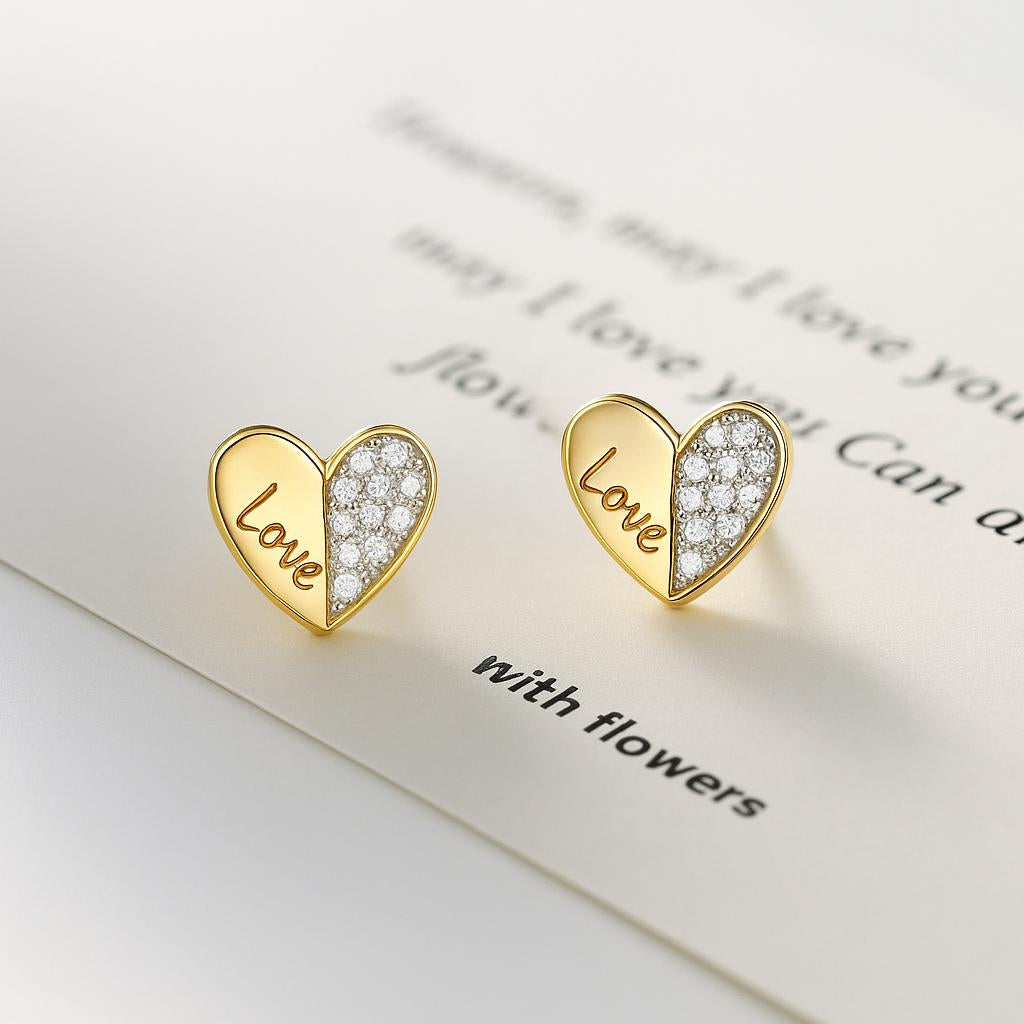 9Ct Gold Stud Earrings Heart Design 10 Mm Pair in Luxury Gift Box