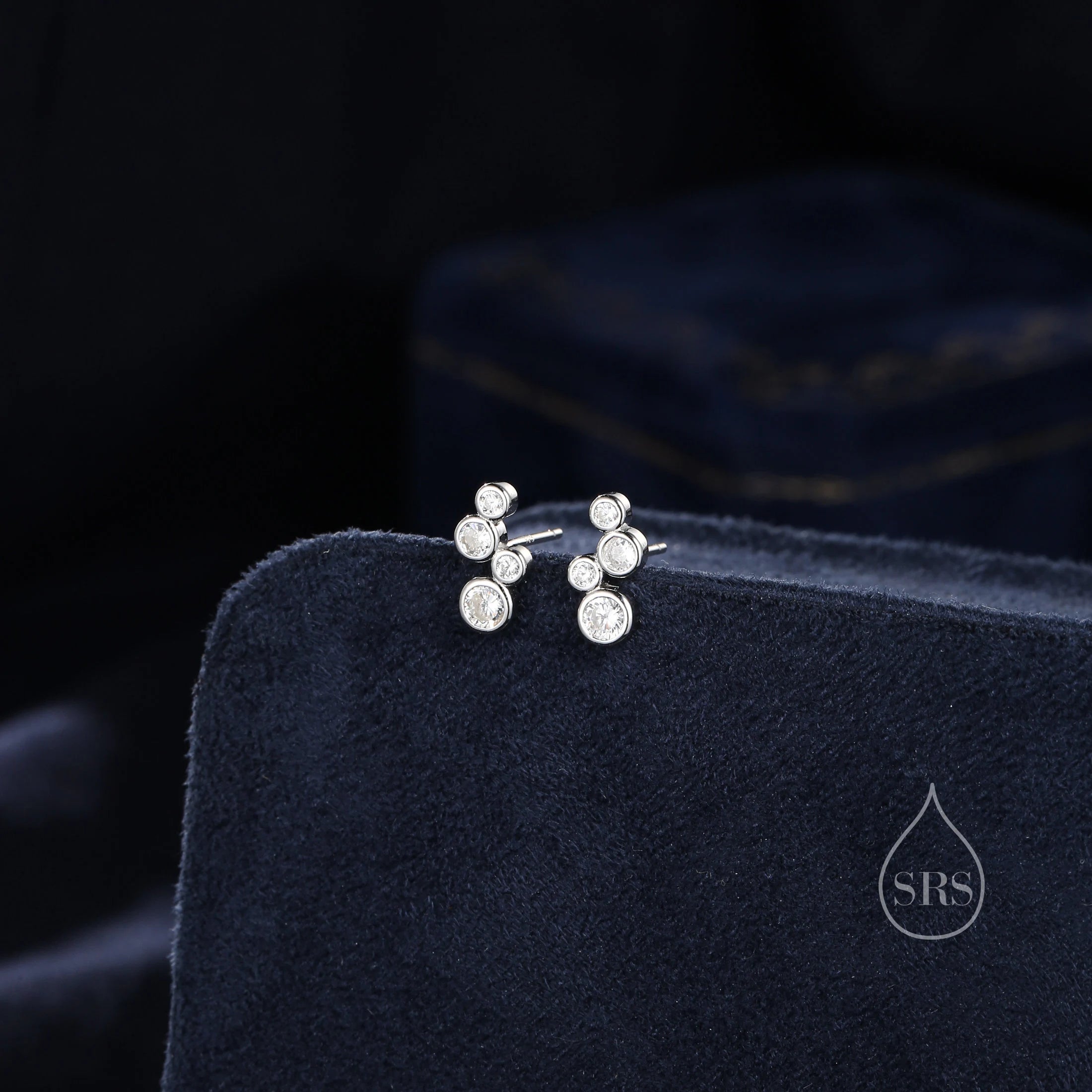 Clear CZ Bubble Cluster Stud Earrings in Sterling Silver, Silver or Gold, Bezel CZ Cluster Earrings, CZ Wing Earrings, Mini Crawler