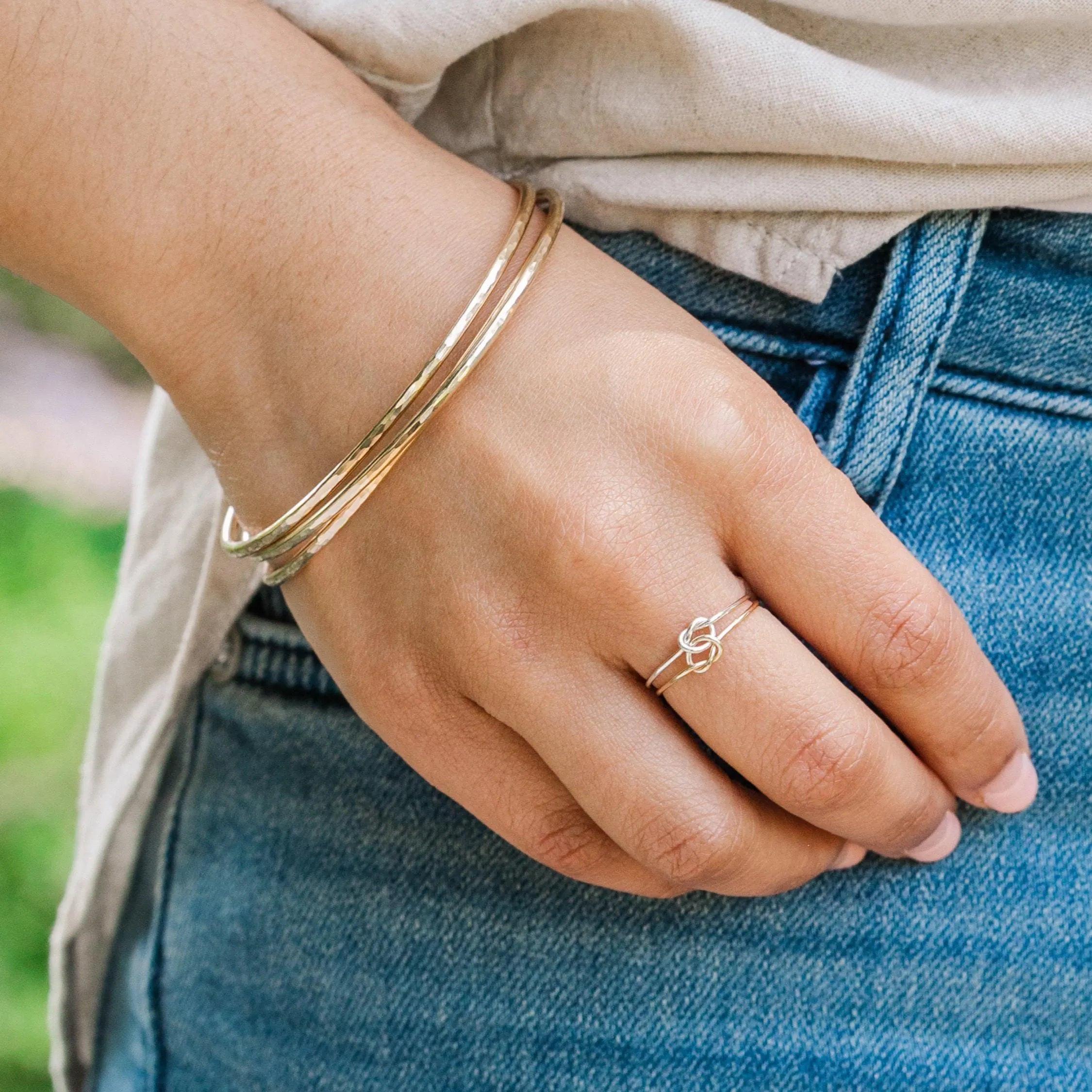 Elegant Trio of Thick Gold Bangles | 14K Gold Filled Hammered Bracelets | Perfect Gift for Every Occasion.