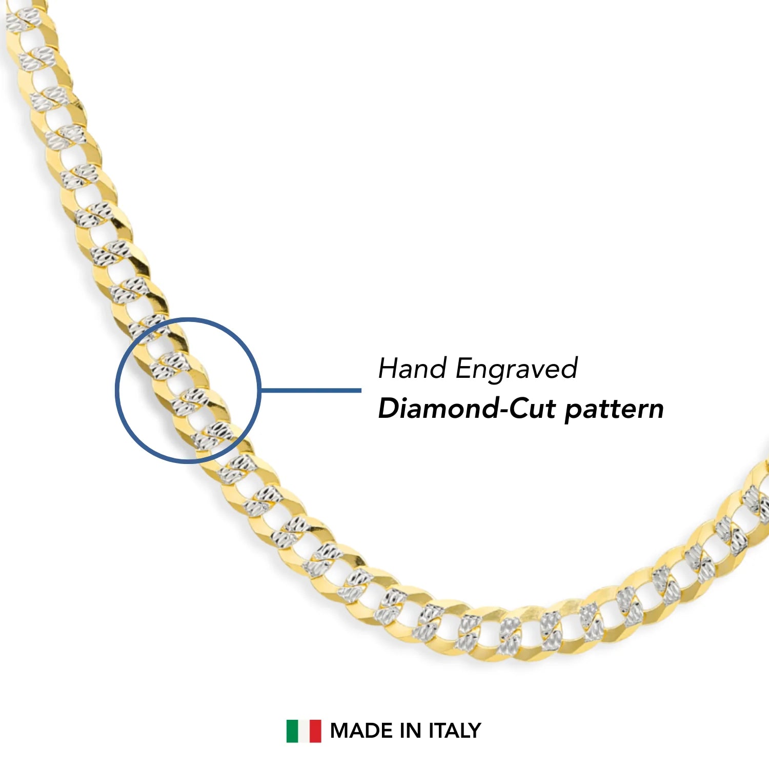 Sterling Silver Two-Tone Gold Plated Curb Chain Bracelet, with Diamond-Cut Engravings