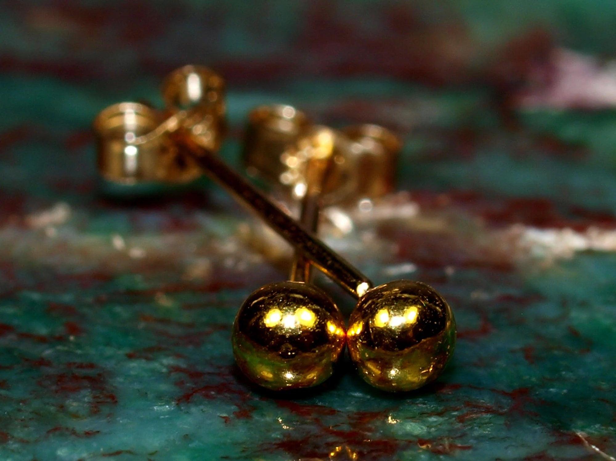 Elegant 24K Gold 3mm Ball Stud Earrings - Timeless Minimalist Design in Pure Solid Gold.