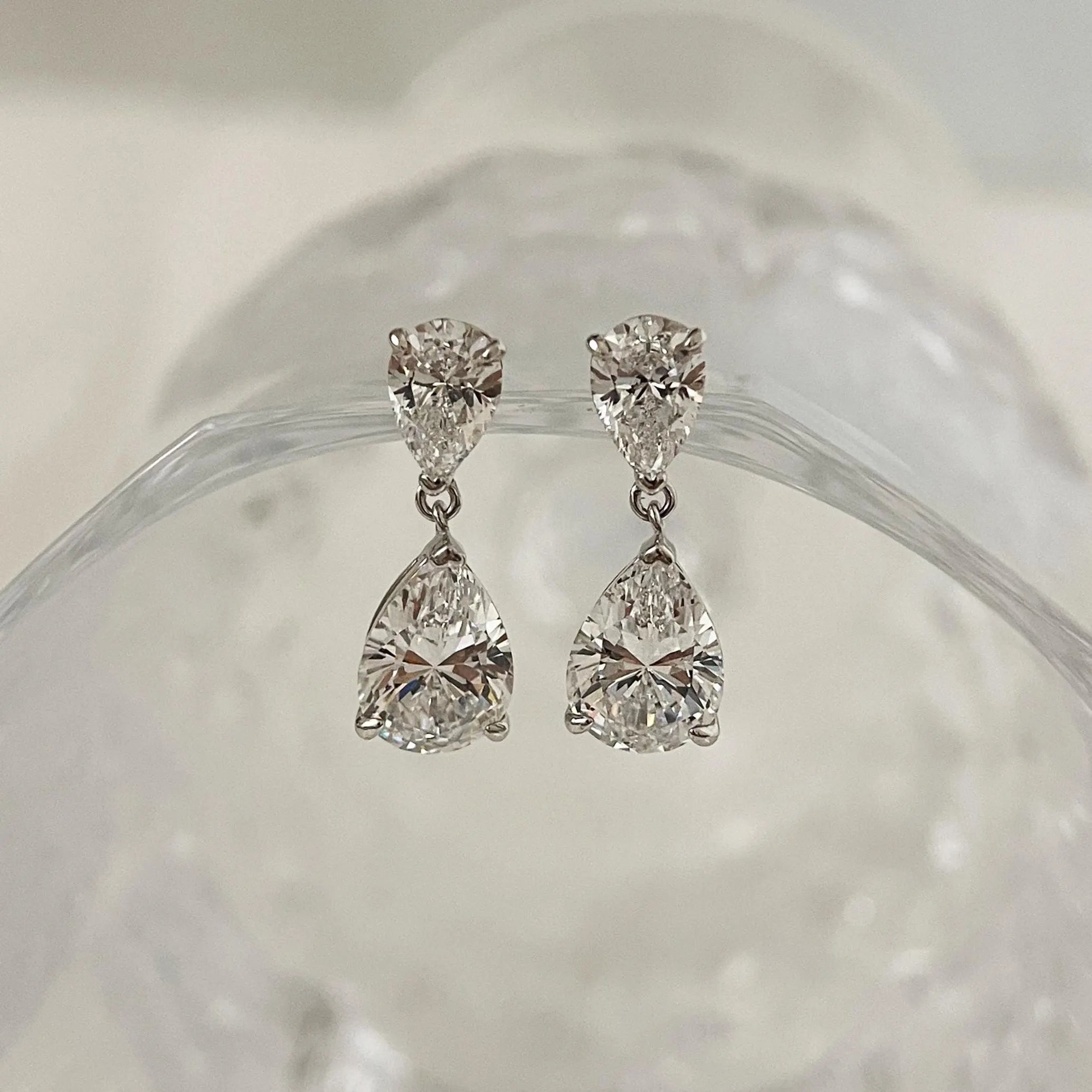 Sterling Silver CZ Teardrop Earrings: Double Drop Dangle Bridal Jewelry