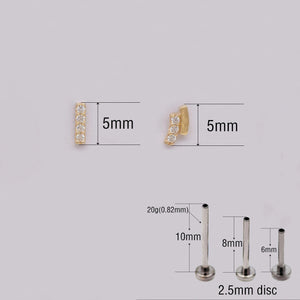 14K Solid Gold Curved Bar Cartilage Stud Earring - Flat Back Rectangle Design for Helix, Conch, Tragus & Labret.